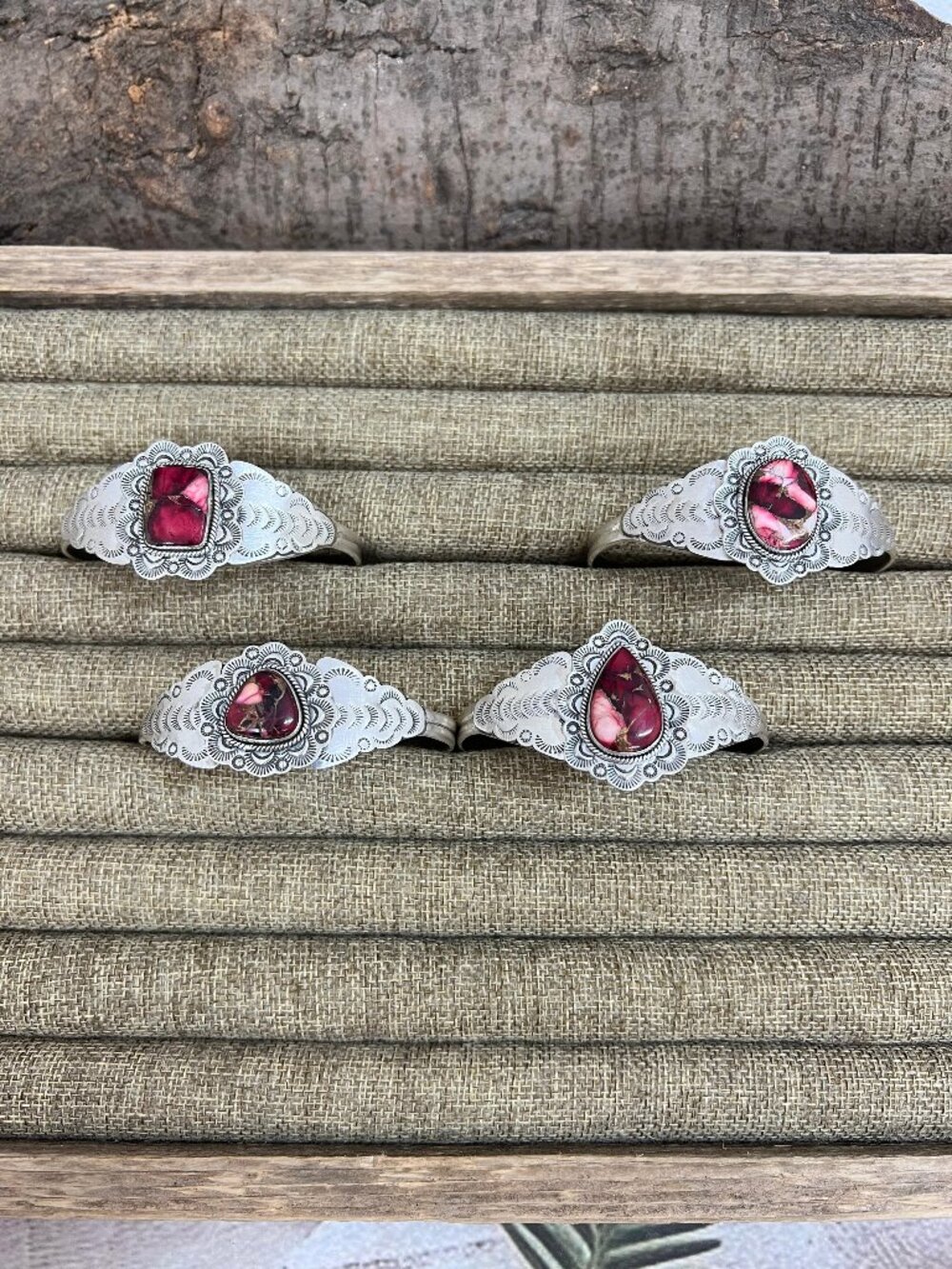 Handmade Sterling Silver Dahlia Rose Cuff Bracelet with Signed Nizhoni